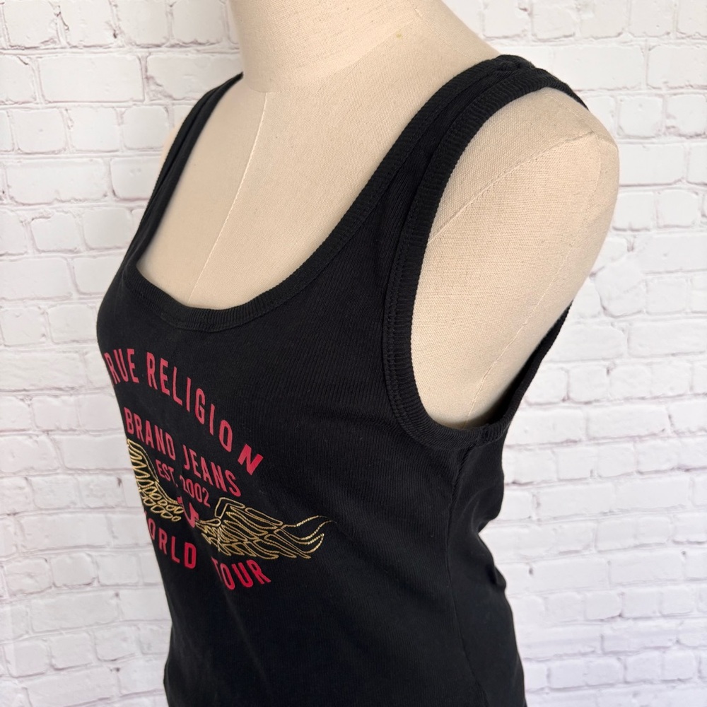 TRUE RELIGION Black Ribbed Wing World Tour Tank Top--NWT--L - Picture 6 of 13